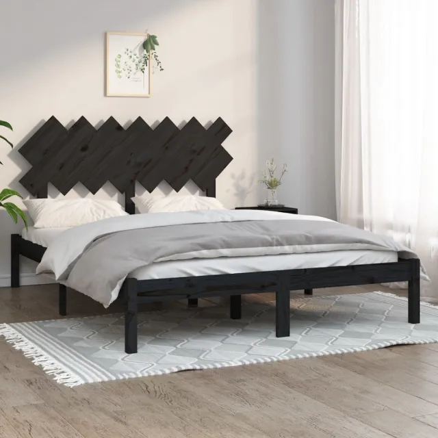 Cadre de lit sans matelas noir 140x190 cm bois massif