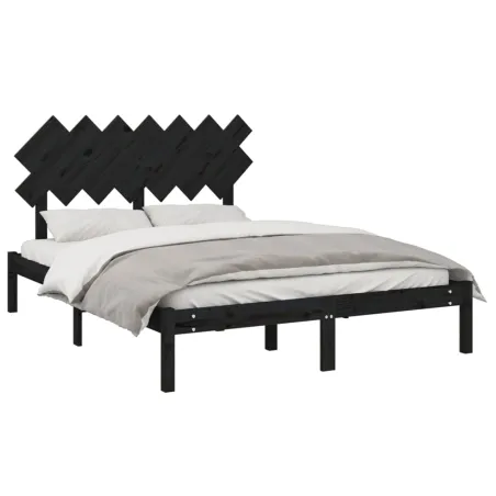 Cadre de lit sans matelas noir 140x190 cm bois massif