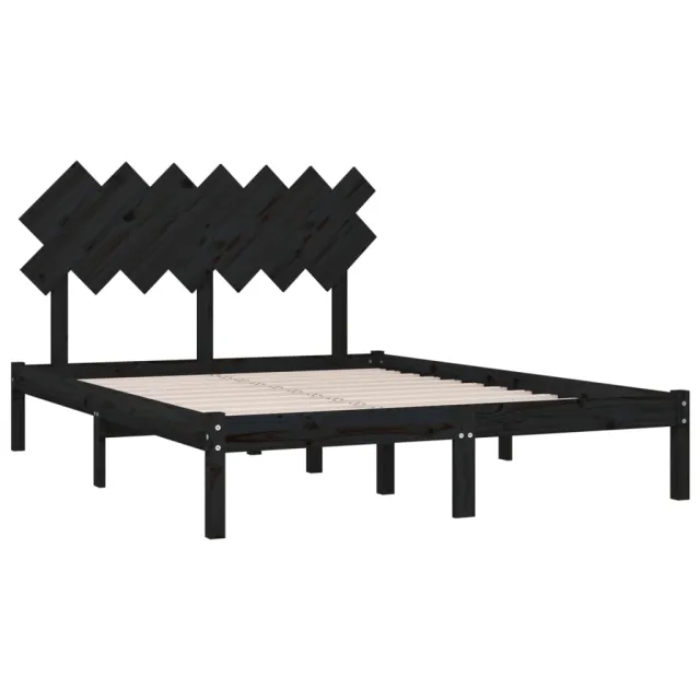 Cadre de lit sans matelas noir 140x190 cm bois massif