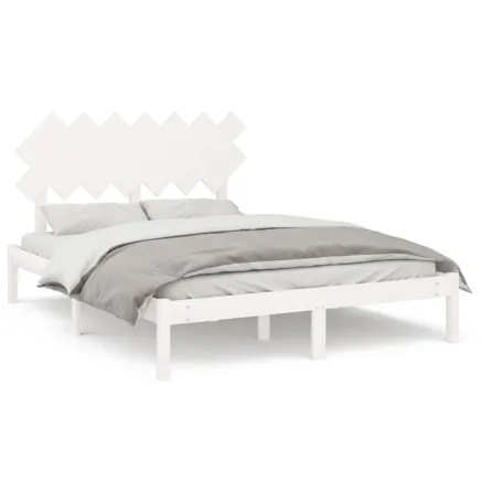 Cadre de lit sans matelas blanc 150x200 cm bois massif 2