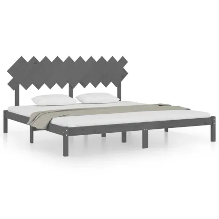Cadre de lit sans matelas gris 200x200 cm bois massif