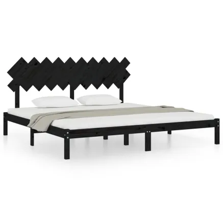 Cadre de lit sans matelas noir 200x200 cm bois massif 2