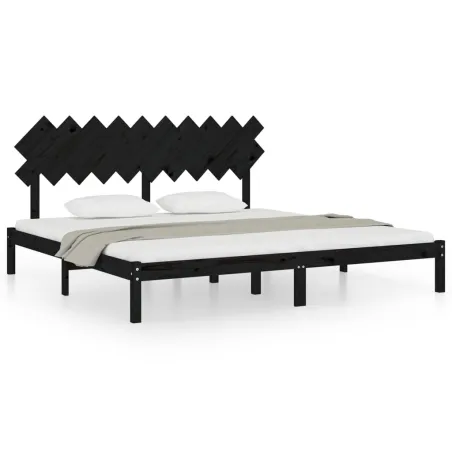 Cadre de lit sans matelas noir 200x200 cm bois massif