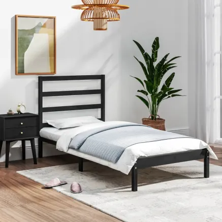 Cadre de lit sans matelas noir 75x190 cm bois massif