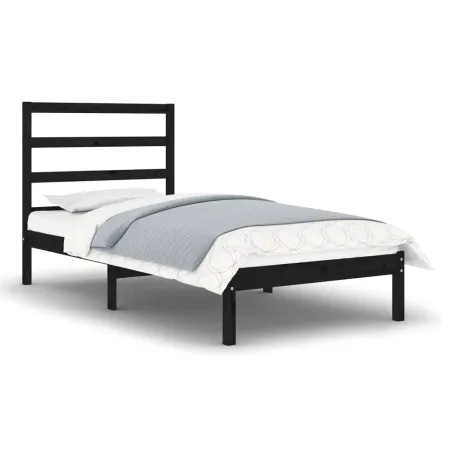 Cadre de lit sans matelas noir 75x190 cm bois massif