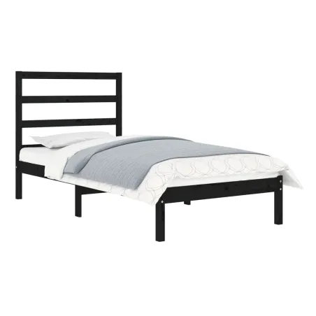 Cadre de lit sans matelas noir 75x190 cm bois massif