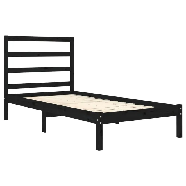 Cadre de lit sans matelas noir 75x190 cm bois massif