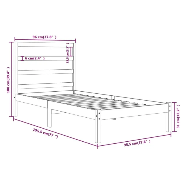 Cadre de lit sans matelas 90x190 cm bois massif