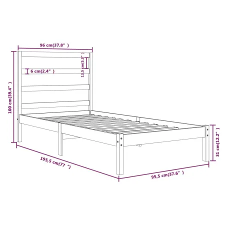 Cadre de lit sans matelas 90x190 cm bois massif