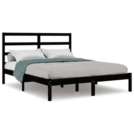 Cadre de lit sans matelas noir 140x190 cm bois de pin massif 2