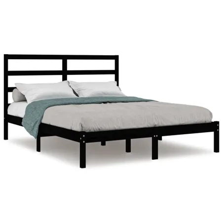 Cadre de lit sans matelas noir 140x190 cm bois de pin massif