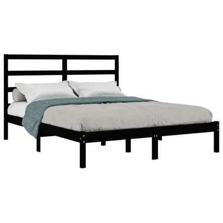 Cadre de lit sans matelas noir 140x190 cm bois de pin massif