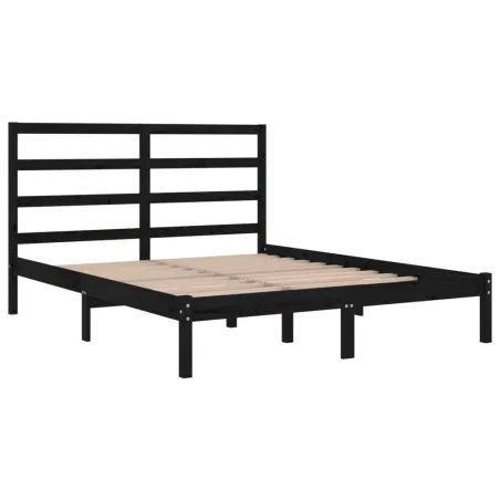 Cadre de lit sans matelas noir 140x190 cm bois de pin massif