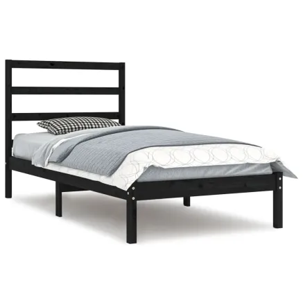 Cadre de lit sans matelas noir 100x200 cm bois massif de pin 2