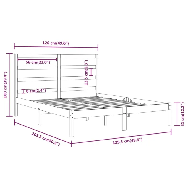 Cadre de lit sans matelas 120x200 cm bois de pin massif