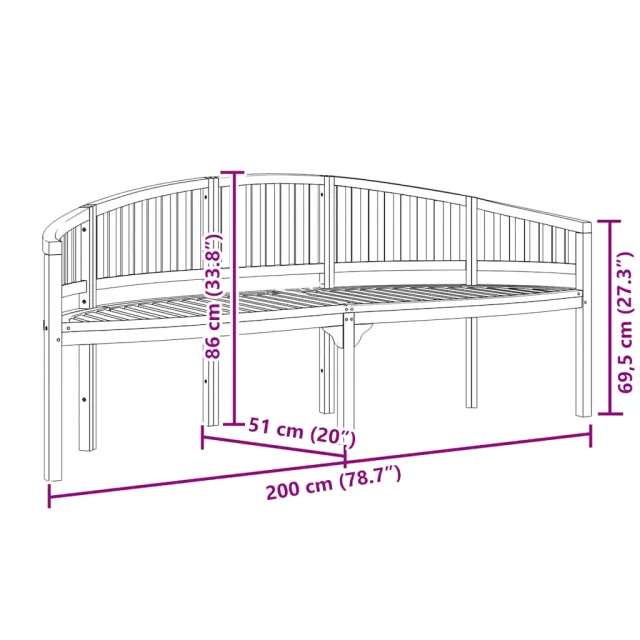 Banc de jardin en forme de banane 200 cm bois de teck solide