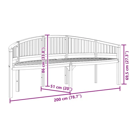 Banc de jardin en forme de banane 200 cm bois de teck solide