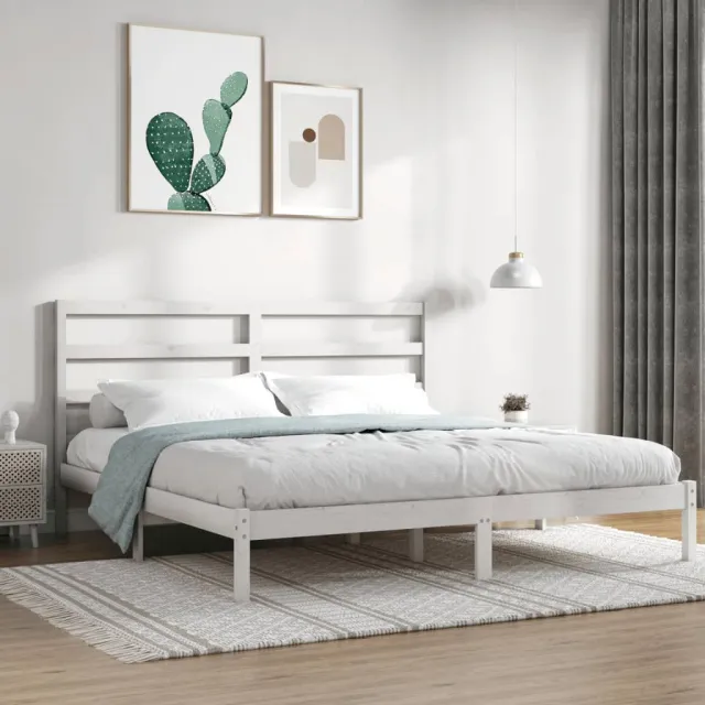 Cadre de lit sans matelas blanc 200x200 cm bois massif de pin