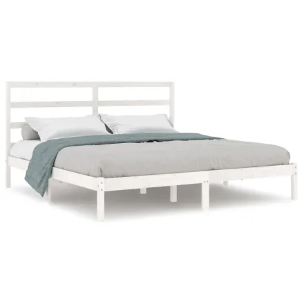 Cadre de lit sans matelas blanc 200x200 cm bois massif de pin 2