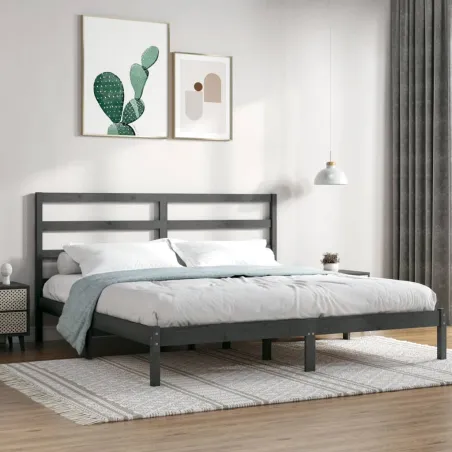 Cadre de lit sans matelas gris 200x200 cm bois massif de pin