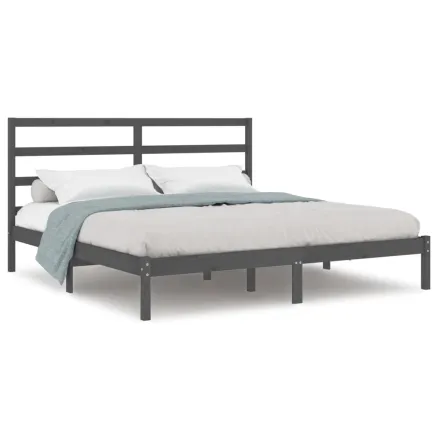 Cadre de lit sans matelas gris 200x200 cm bois massif de pin 2