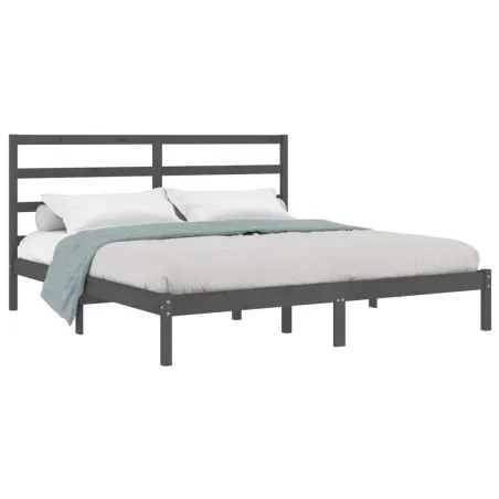 Cadre de lit sans matelas gris 200x200 cm bois massif de pin