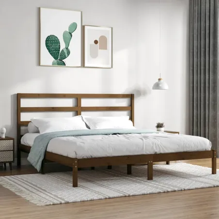 Cadre de lit sans matelas marron miel 200x200cm bois pin massif
