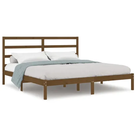 Cadre de lit sans matelas marron miel 200x200cm bois pin massif 2