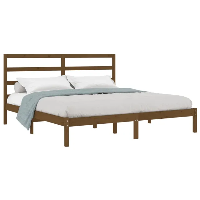 Cadre de lit sans matelas marron miel 200x200cm bois pin massif