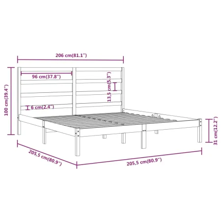 Cadre de lit sans matelas marron miel 200x200cm bois pin massif