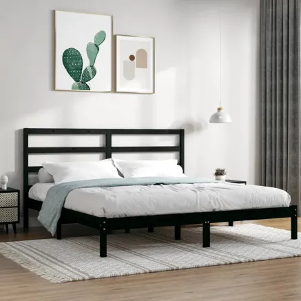 Cadre de lit sans matelas noir 200x200 cm bois massif de pin
