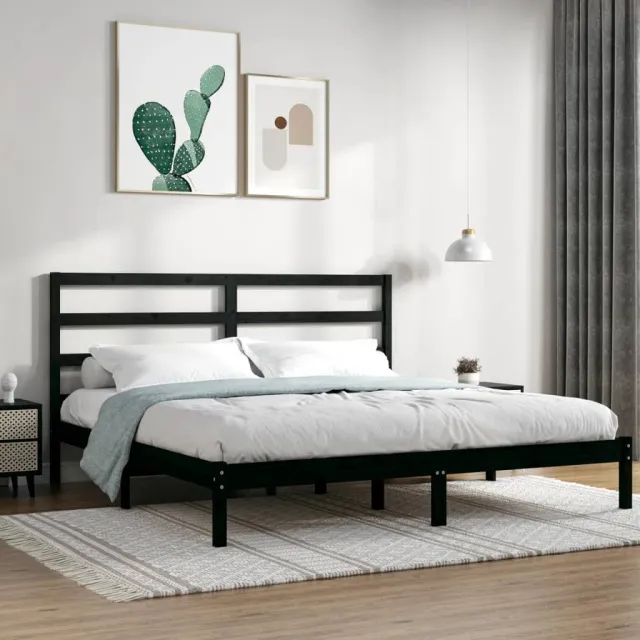 Cadre de lit sans matelas noir 200x200 cm bois massif de pin