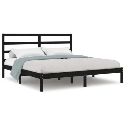 Cadre de lit sans matelas noir 200x200 cm bois massif de pin 2