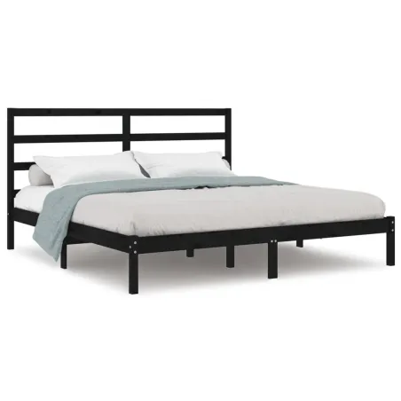 Cadre de lit sans matelas noir 200x200 cm bois massif de pin