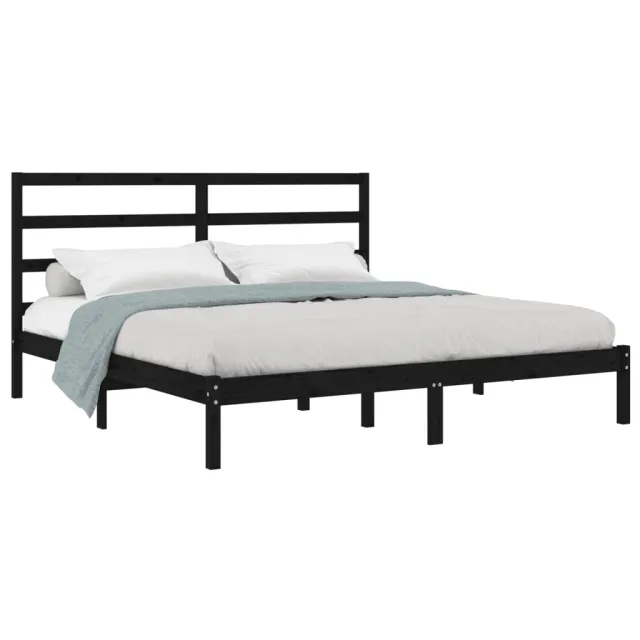 Cadre de lit sans matelas noir 200x200 cm bois massif de pin
