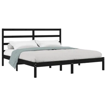 Cadre de lit sans matelas noir 200x200 cm bois massif de pin