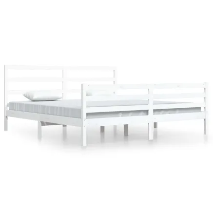 Cadre de lit sans matelas blanc bois massif de pin 200x200 cm 2