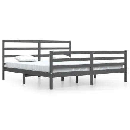 Cadre de lit sans matelas bois massif de pin gris 200x200 cm 2