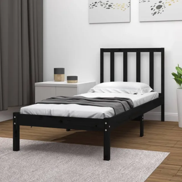 Cadre de lit sans matelas noir 75x190 cm bois de pin massif