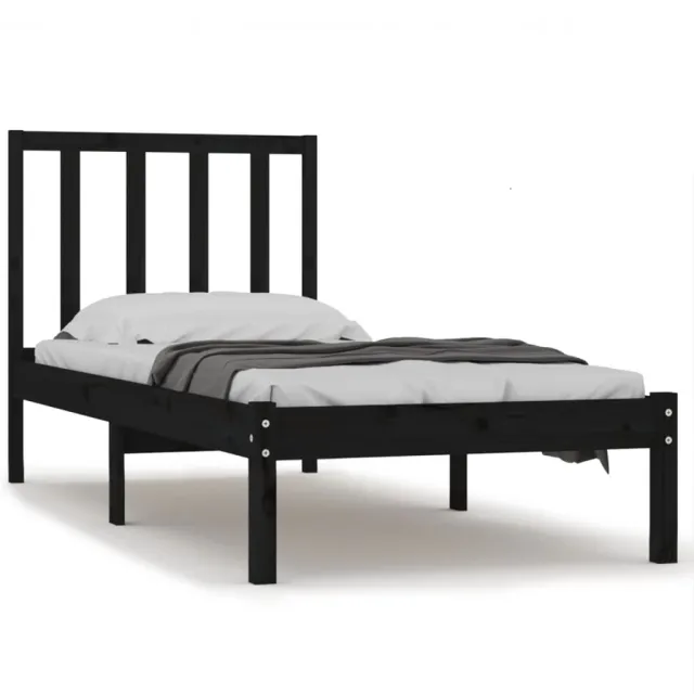 Cadre de lit sans matelas noir 75x190 cm bois de pin massif