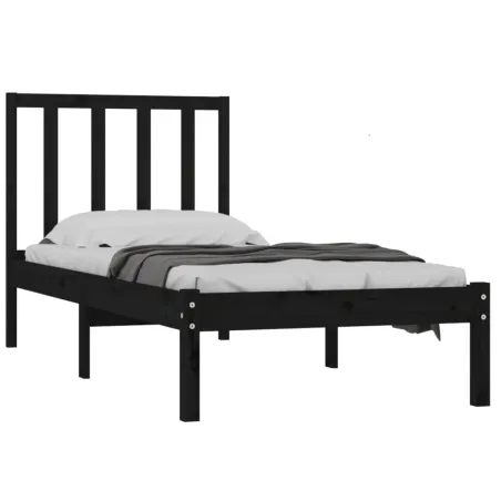 Cadre de lit sans matelas noir 75x190 cm bois de pin massif