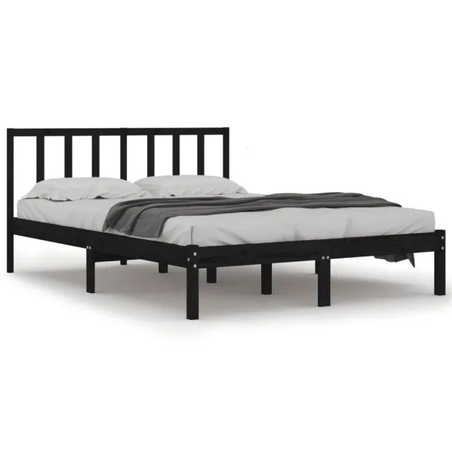 Cadre de lit sans matelas noir bois de pin massif 150x200 cm