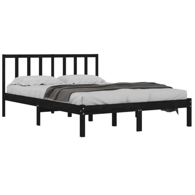 Cadre de lit sans matelas noir bois de pin massif 150x200 cm