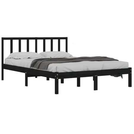 Cadre de lit sans matelas noir bois de pin massif 150x200 cm