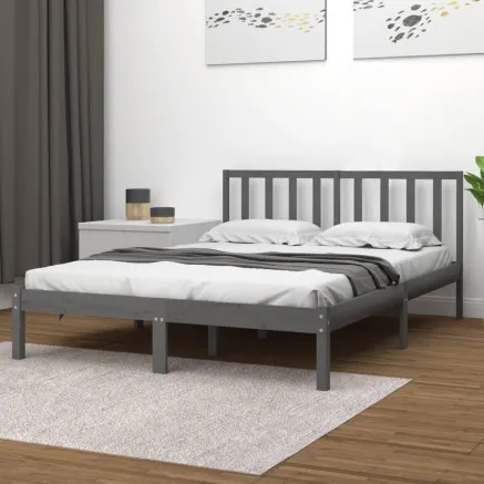 Cadre de lit sans matelas bois massif de pin gris 200x200 cm