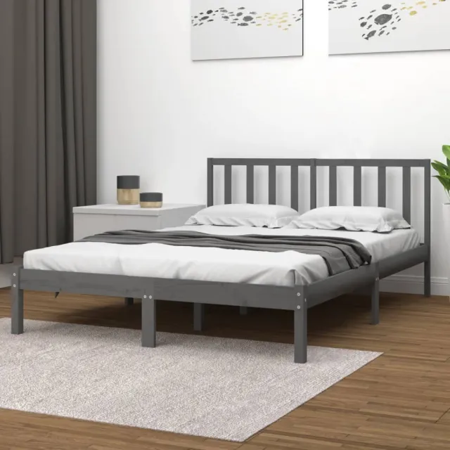 Cadre de lit sans matelas bois massif de pin gris 200x200 cm