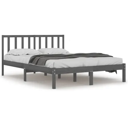 Cadre de lit sans matelas bois massif de pin gris 200x200 cm 2