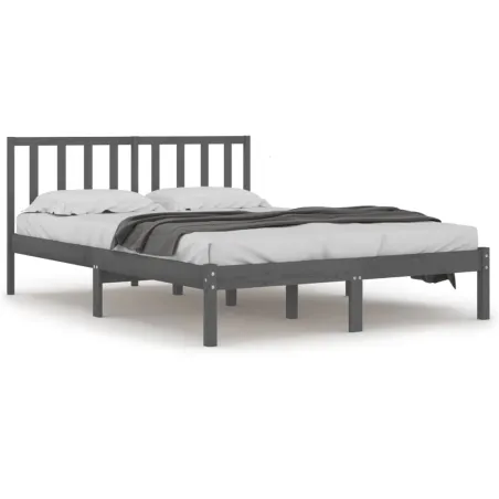 Cadre de lit sans matelas bois massif de pin gris 200x200 cm