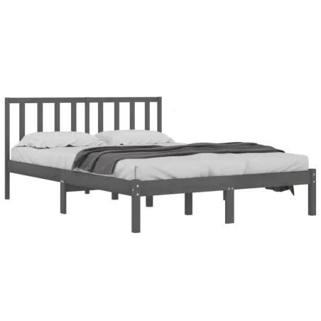 Cadre de lit sans matelas bois massif de pin gris 200x200 cm