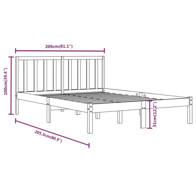 Cadre de lit sans matelas bois massif de pin gris 200x200 cm